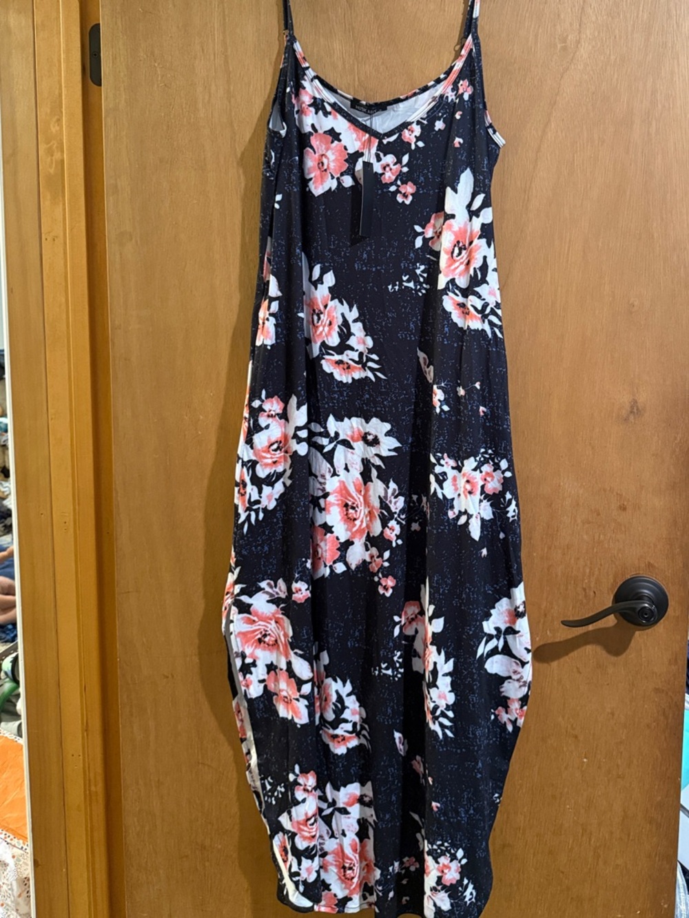 Floral Black Maxi Dress with Pink Roses